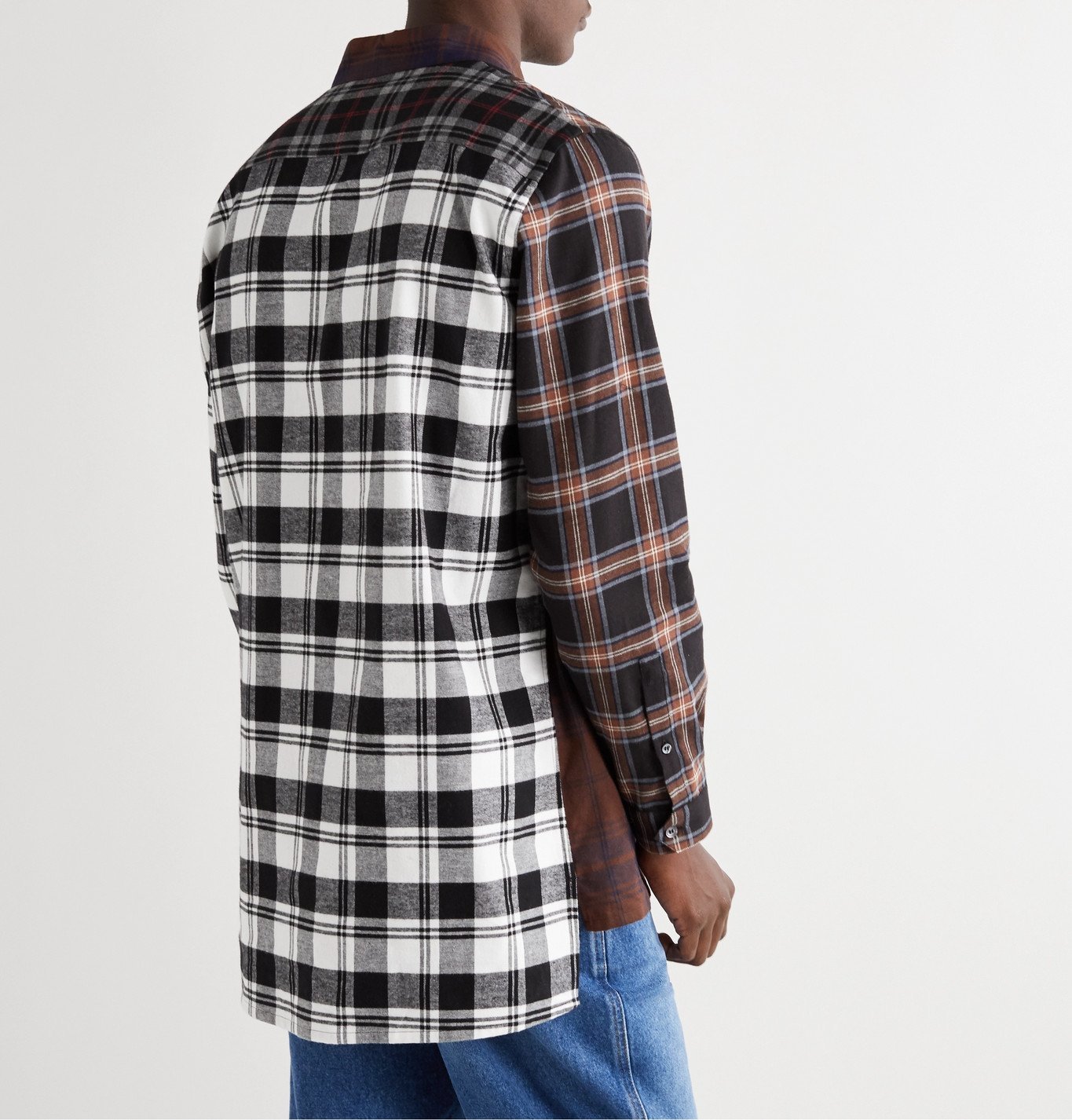 Loewe - Leather-Trimmed Patchwork Checked Cotton-Flannel Shirt 