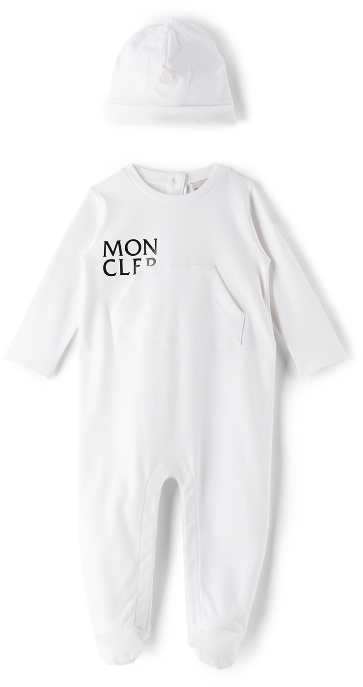 Photo: Moncler Enfant Baby White Jumpsuit & Beanie Set