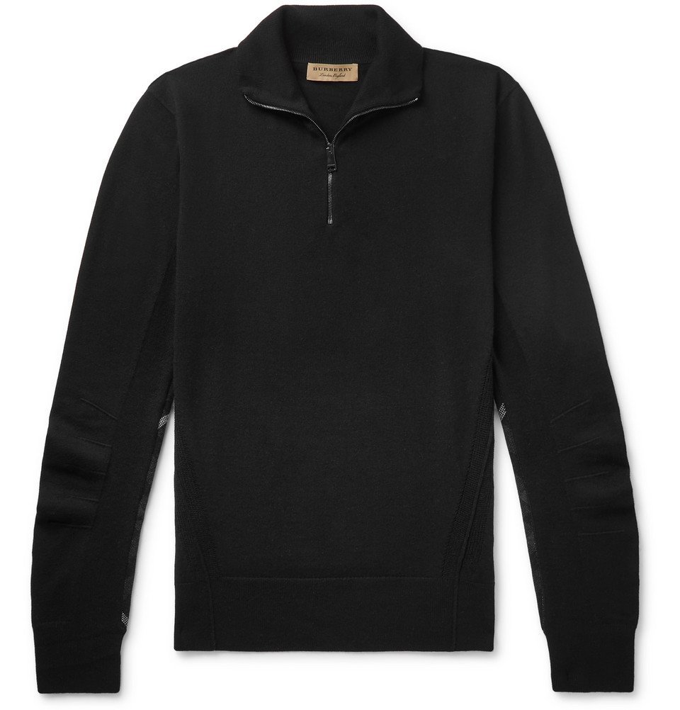 Burberry - Slim-Fit Check-Trimmed Merino Wool Half-Zip Sweater - Men -  Black Burberry