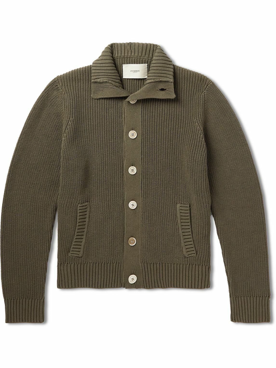 PURDEY Ribbed Cotton Cardigan Green Purdey