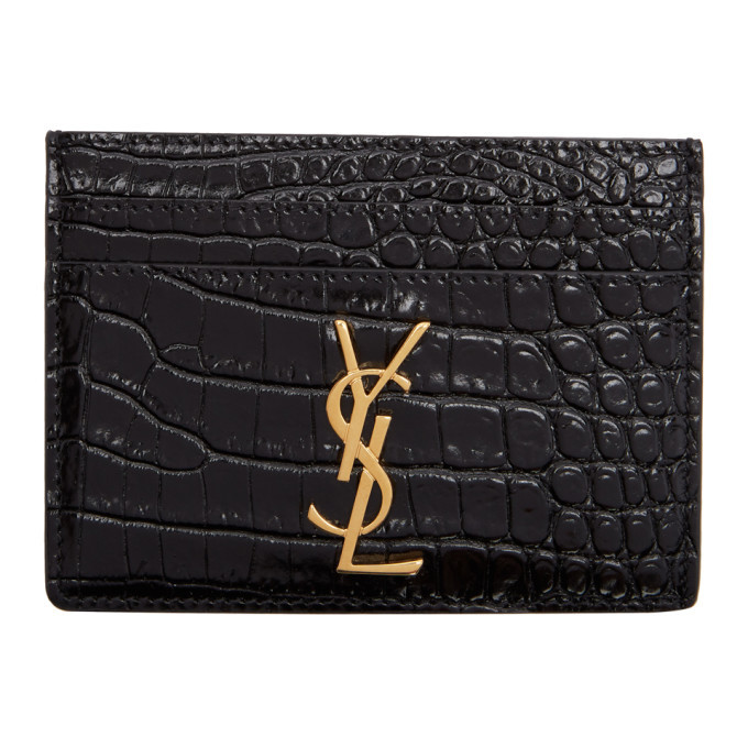 Saint Laurent Black Croc Logo Card Holder Saint Laurent