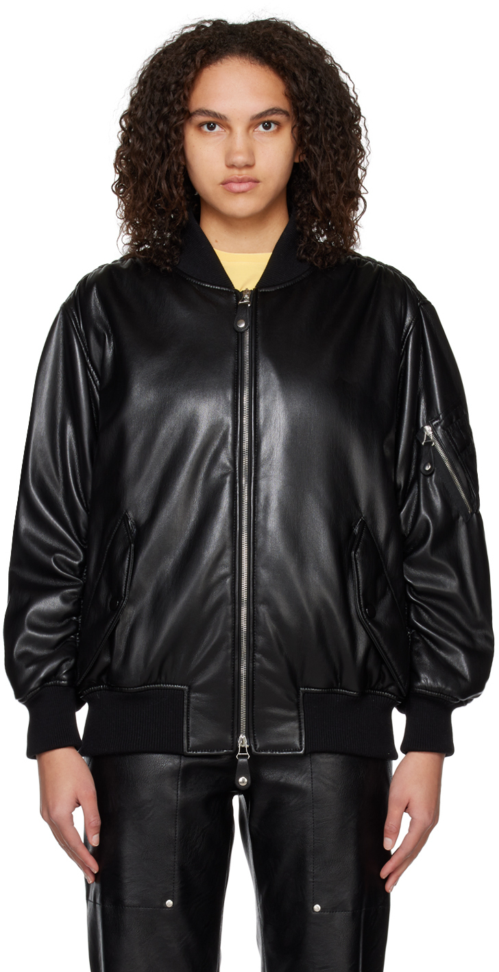 Stella McCartney Black Alter Mat FauxLeather Bomber Jacket Stella