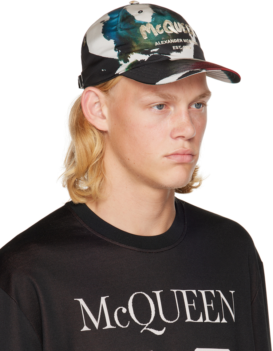 Alexander McQueen Black Watercolor Graffiti Cap Alexander McQueen