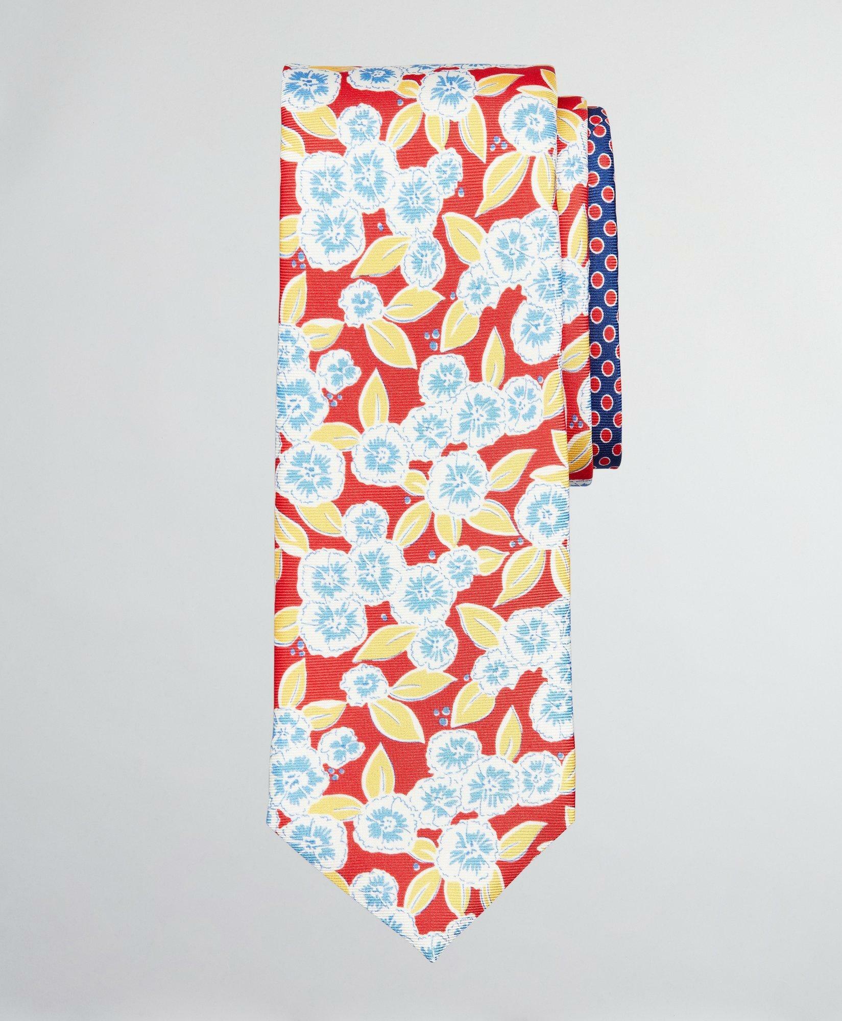 Brooks Brothers Men's Floral with Dots Print Tie | Red