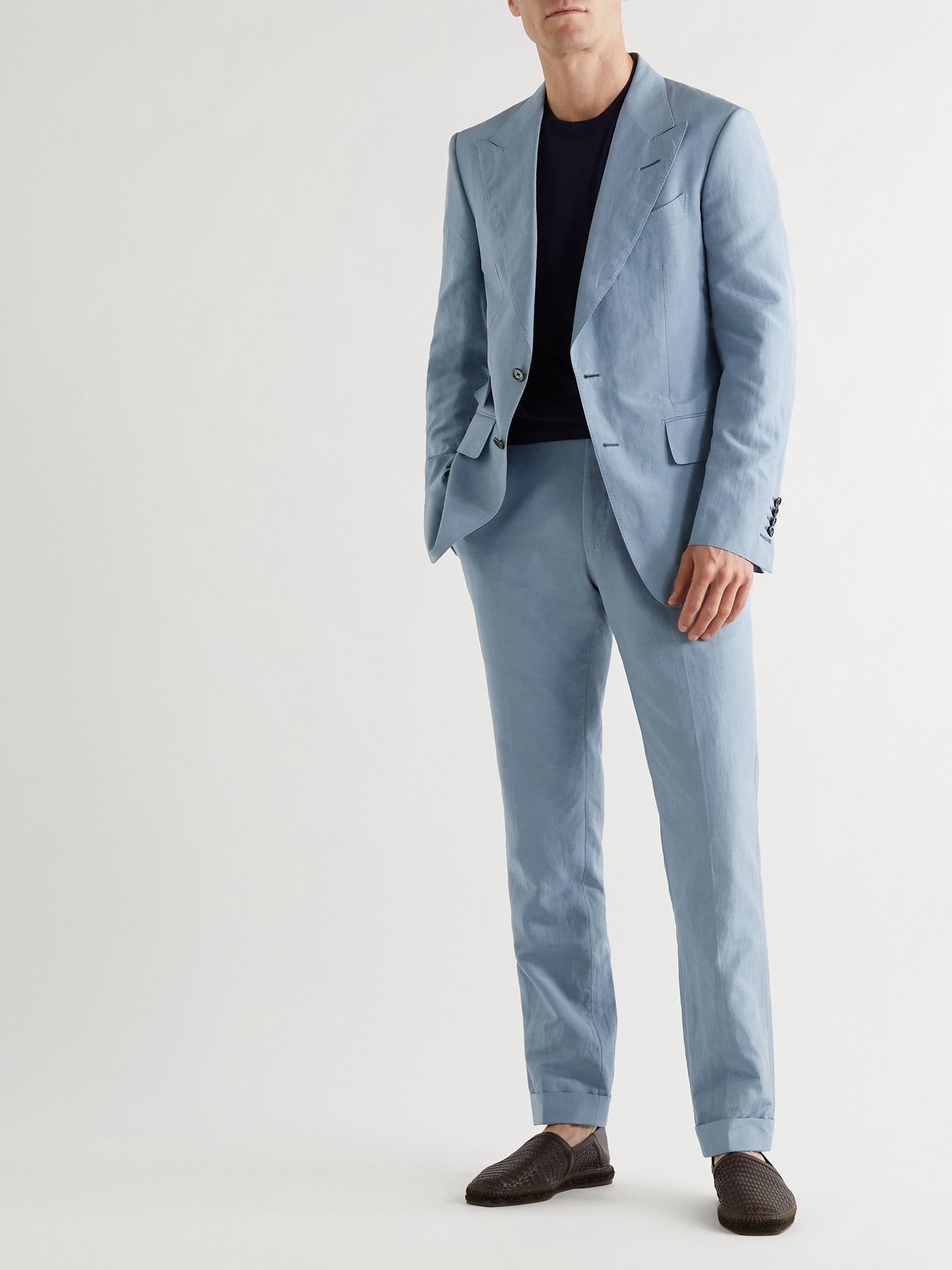 TOM FORD - Shelton Slim-Fit Silk and Linen-Blend Suit Trousers - Blue TOM  FORD