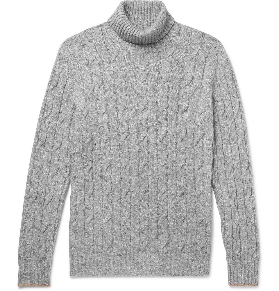 Brunello Cucinelli - Contrast-Tipped Mélange Cable-Knit Rollneck ...