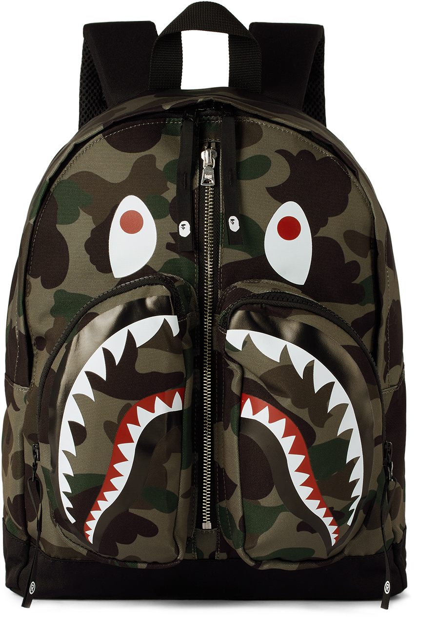 Photo: BAPE Kids Green 1st Camo Boa Shark Backpack