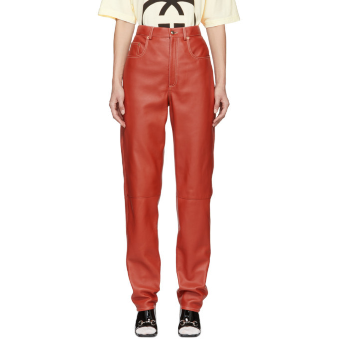 orange leather trousers