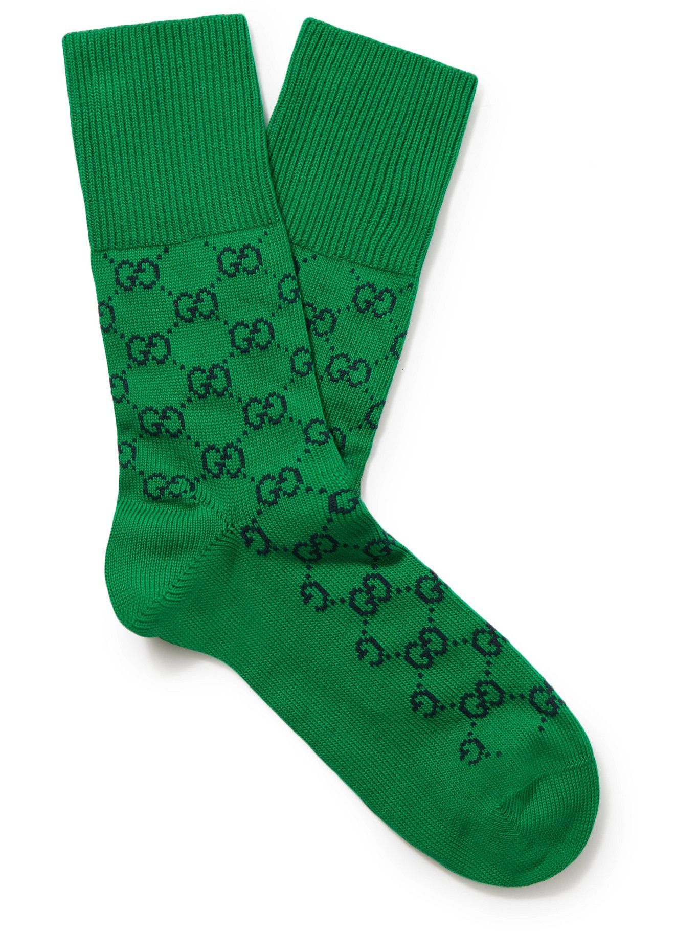 GUCCI - Logo-Jacquard Cotton-Blend Socks - Green Gucci