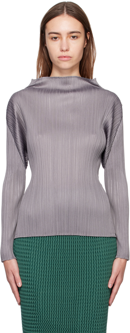 PLEATS PLEASE ISSEY  Diagonal Check Pattern Long Sleeve one piece PP93-JH666 Gray black 5