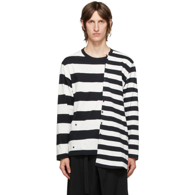 Yohji Yamamoto White and Black Striped Long Sleeve Shirt Yohji Yamamoto
