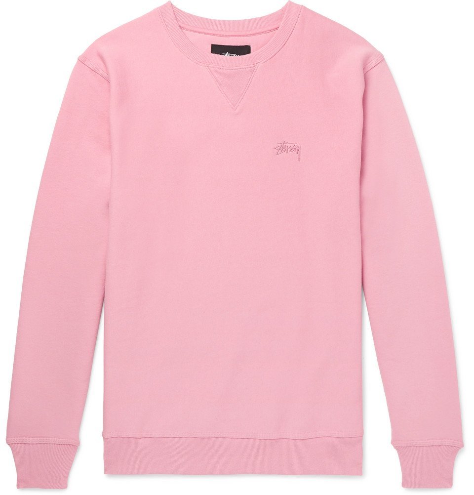 Stüssy - Logo-Embroidered Loopback Cotton-Jersey Sweatshirt - Pink 