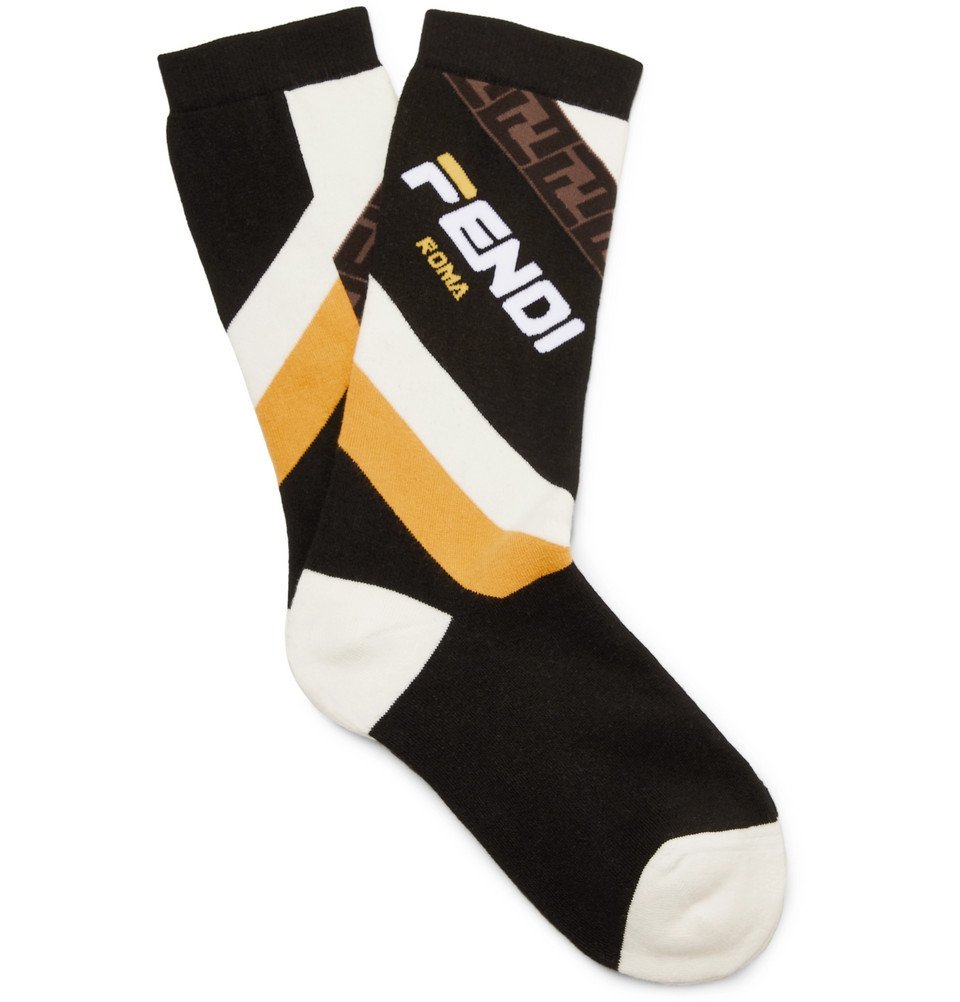 Fendi LogoIntarsia Stretch CottonBlend Socks Men Black Fendi