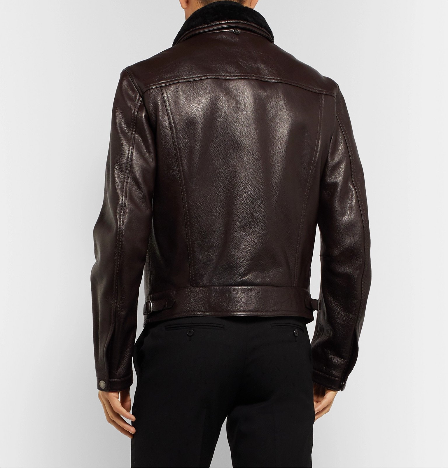 TOM FORD - Slim-Fit Shearling-Trimmed Full-Grain Leather Jacket - Brown TOM  FORD