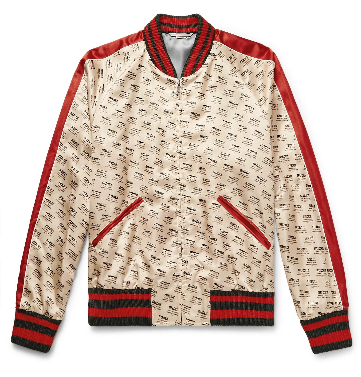 Gucci - Logo-Print Satin Bomber Jacket - Cream
