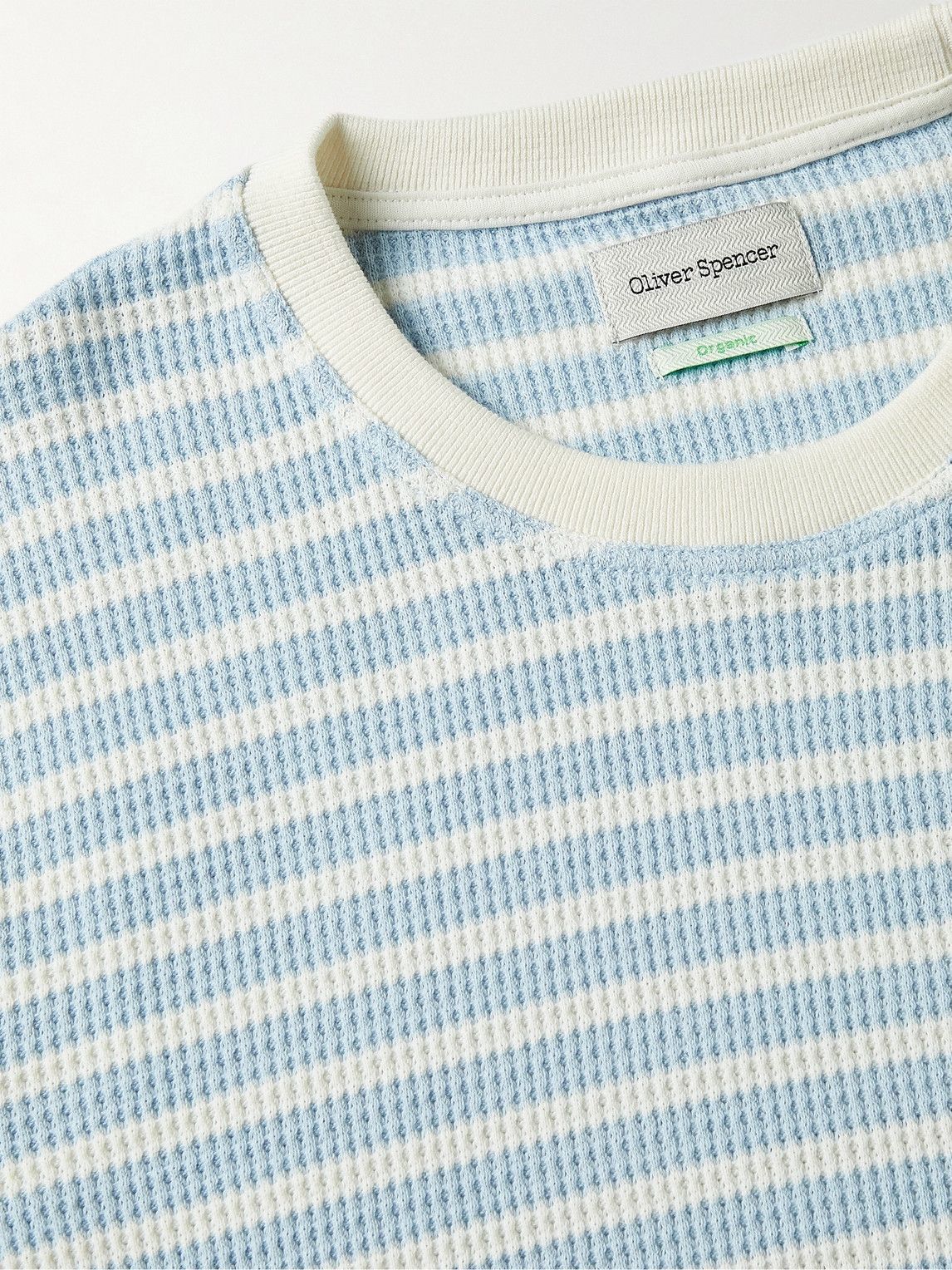 Oliver Spencer - Striped Waffle-Knit Organic Cotton-Blend T-Shirt - Blue
