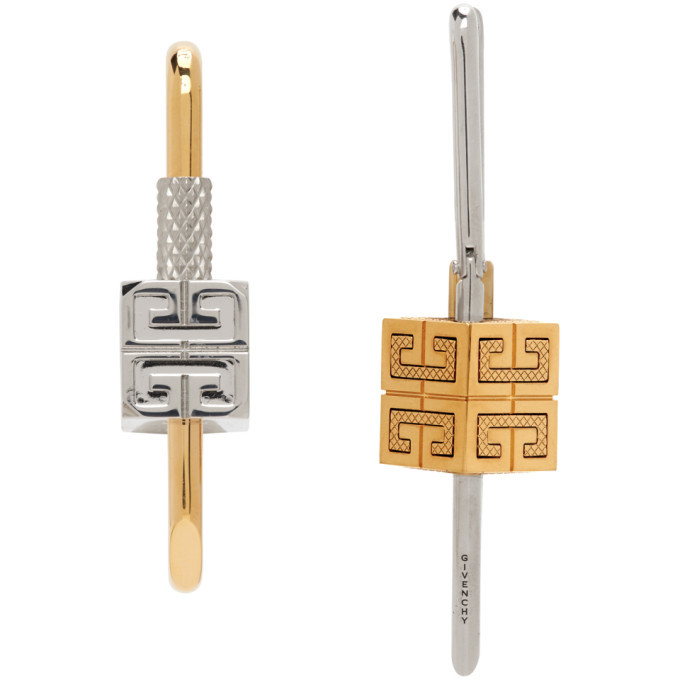 Givenchy Gold and Silver Lock Asymmetrical Earrings Givenchy