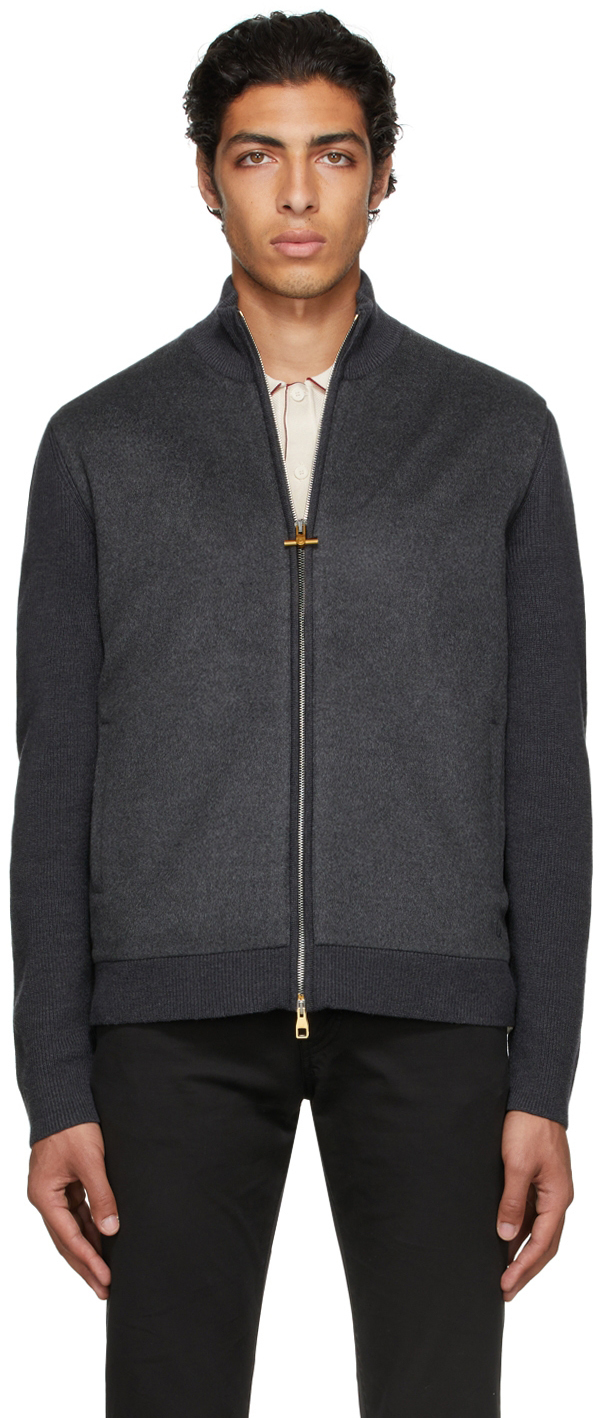 Dunhill Grey Front Track Sweater Dunhill