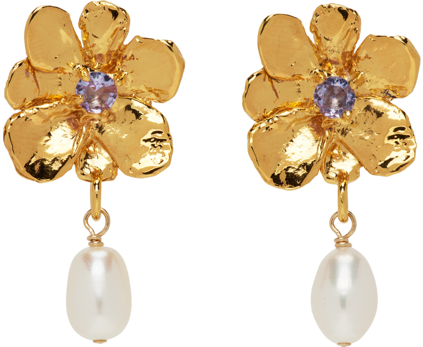 Mondo Mondo Gold Flower Pearl Drop Earrings Mondo Mondo