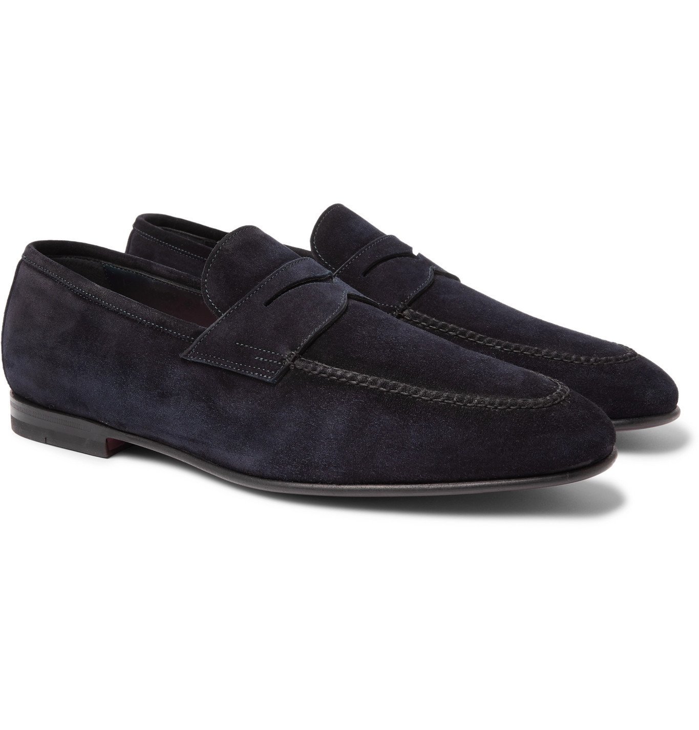 Santoni - Suede Penny Loafers - Blue Santoni