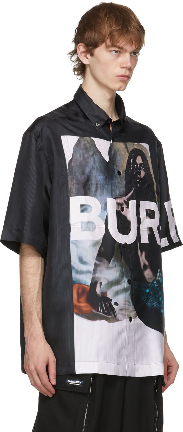 Burberry Black Silk Mermaid Print Short Sleeve Shirt Burberry