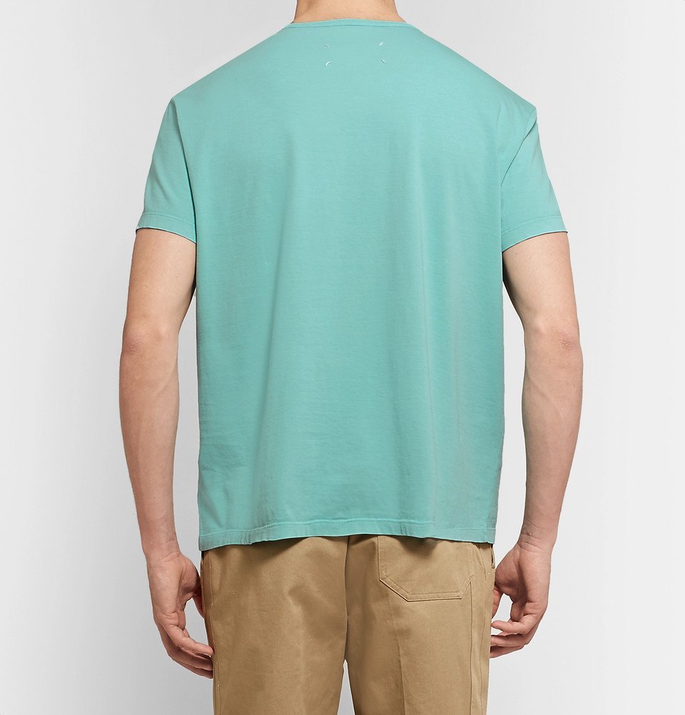 Maison Margiela - Logo-Print Cotton-Jersey T-Shirt - Men - Turquoise ...