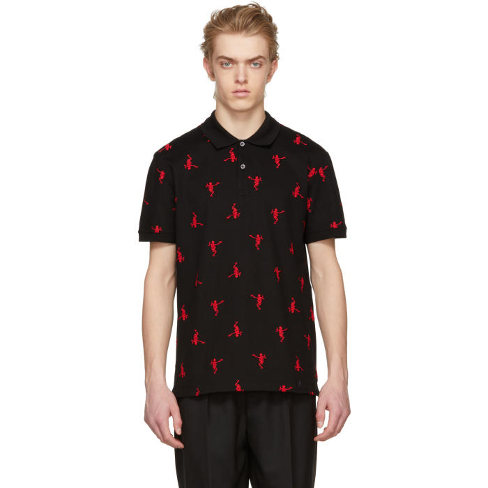 Alexander McQueen Black All Over Dancing Skeleton Polo Alexander McQueen