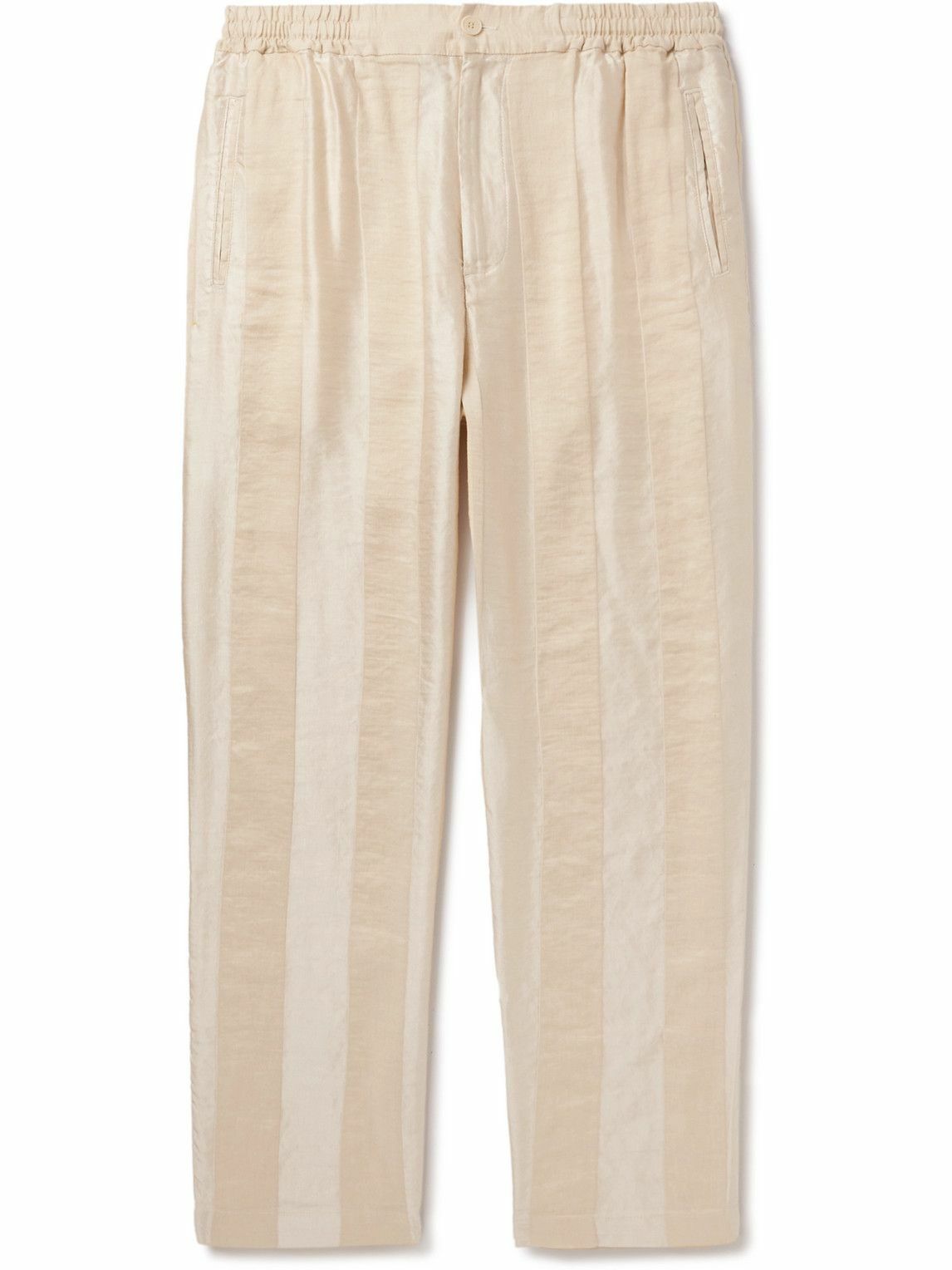 Photo: Barena - Ameo Sttraight-Leg Pleated Striped Linen Suit Trousers - Neutrals