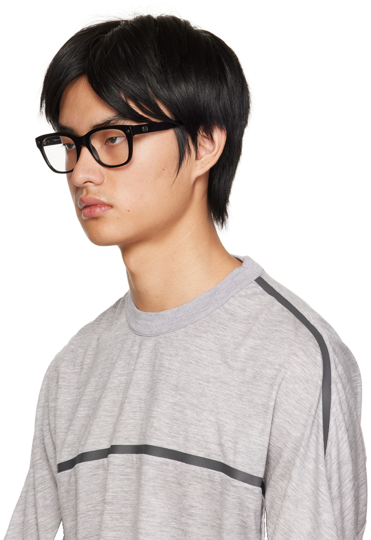 ZEGNA Black Shiny Rectangular Glasses Zegna