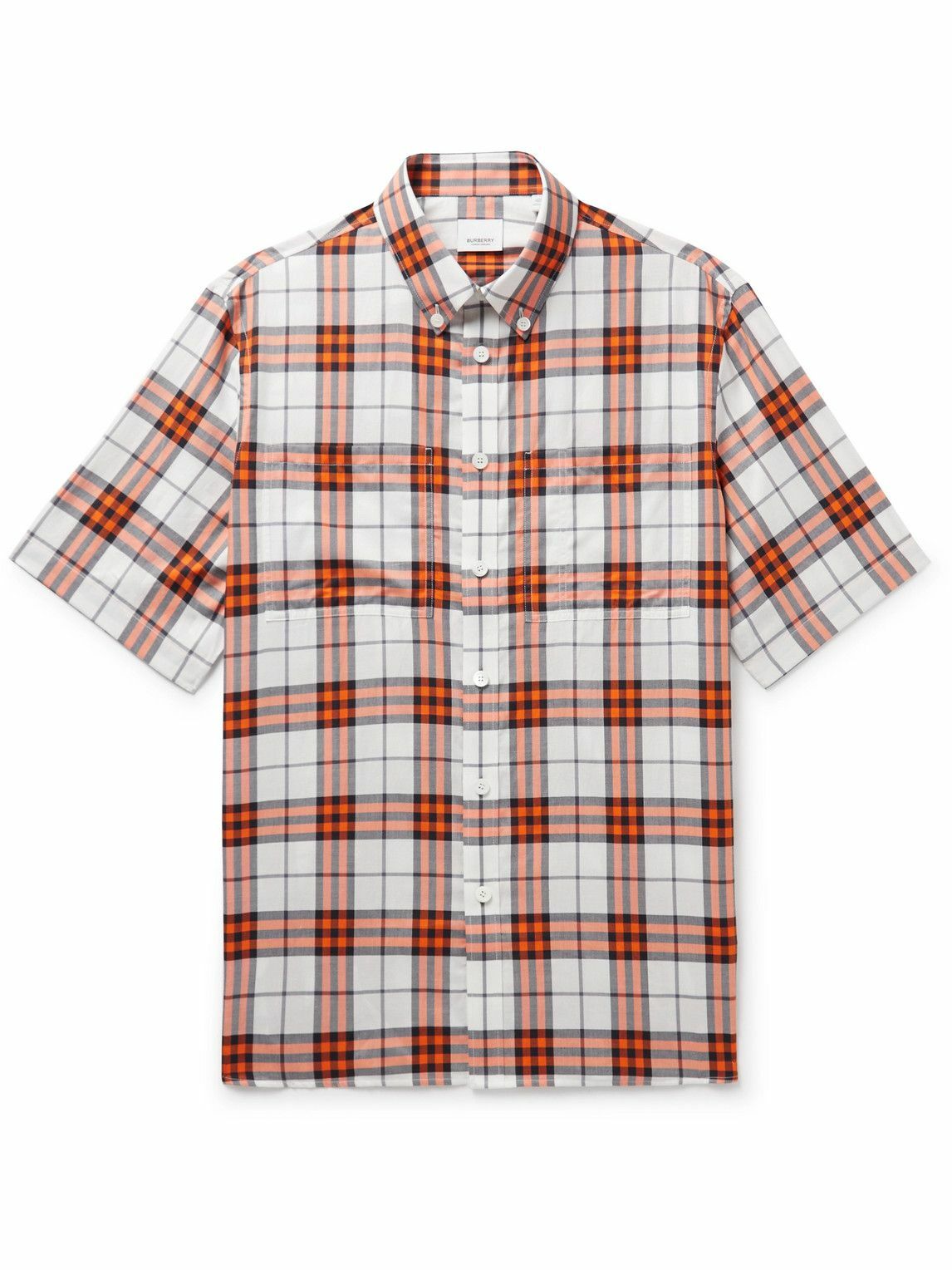 Burberry Button Down Collar Checked Cotton Twill Shirt Red Burberry