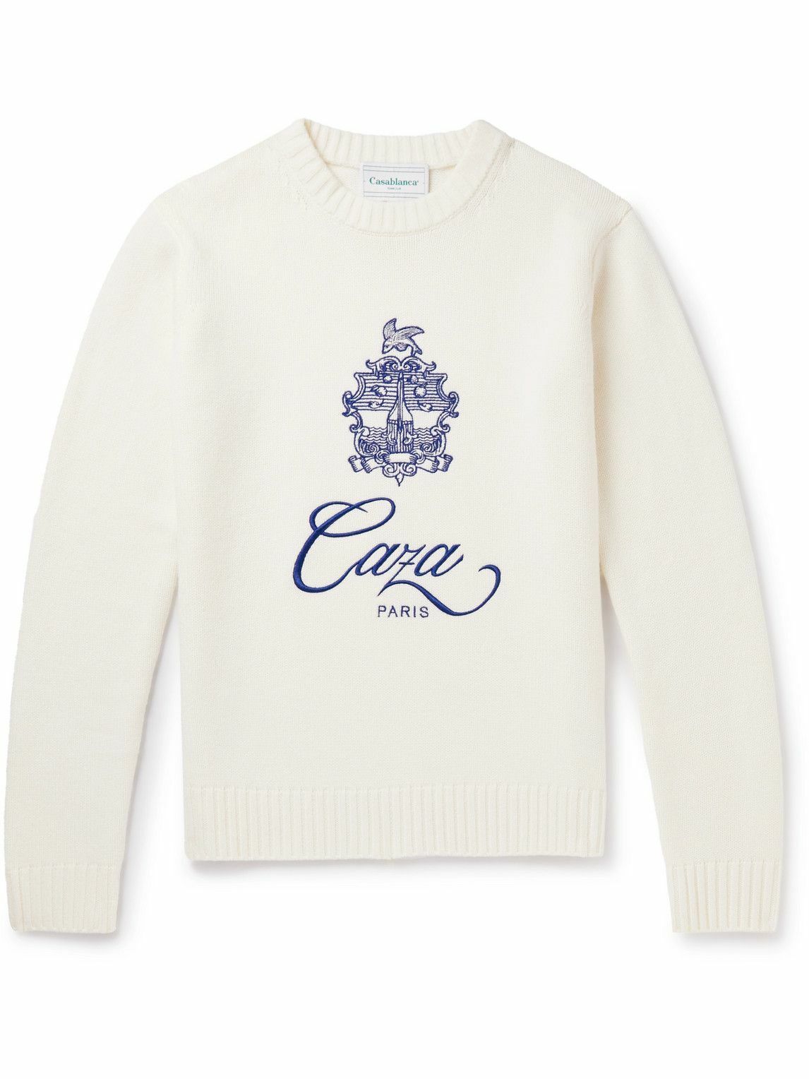 Photo: Casablanca - Logo-Embroidered Merino Wool and Cashmere-Blend Sweater - White