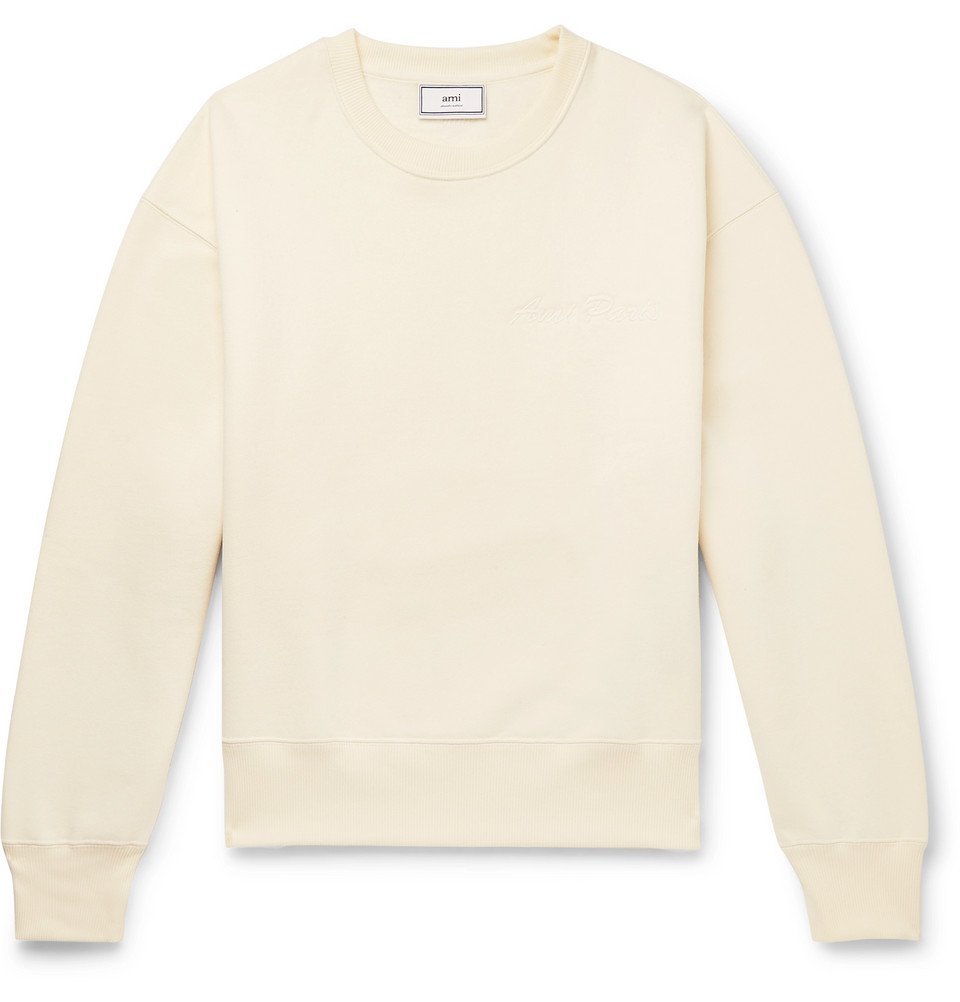 AMI - Logo-Embroidered Fleece-Back Cotton-Blend Jersey Sweatshirt ...