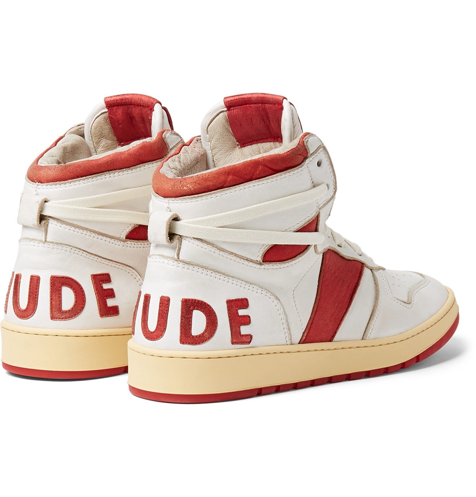 Rhude Case Rhude - Rhecess-Hi Logo-Appliquéd Distressed Leather High-Top Sneakers ...