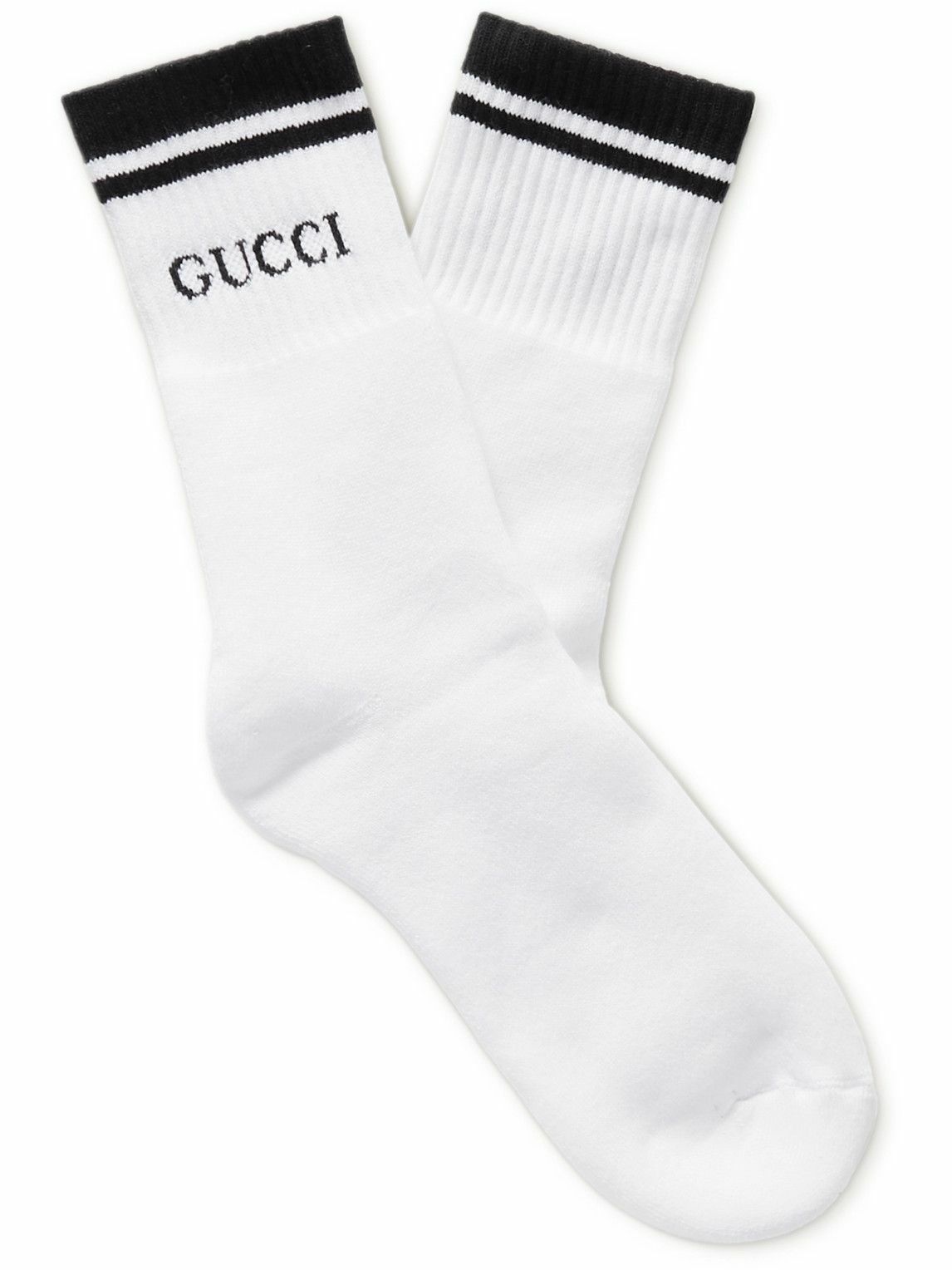 GUCCI - Logo-Intarsia Stretch Cotton-Blend Socks - White Gucci