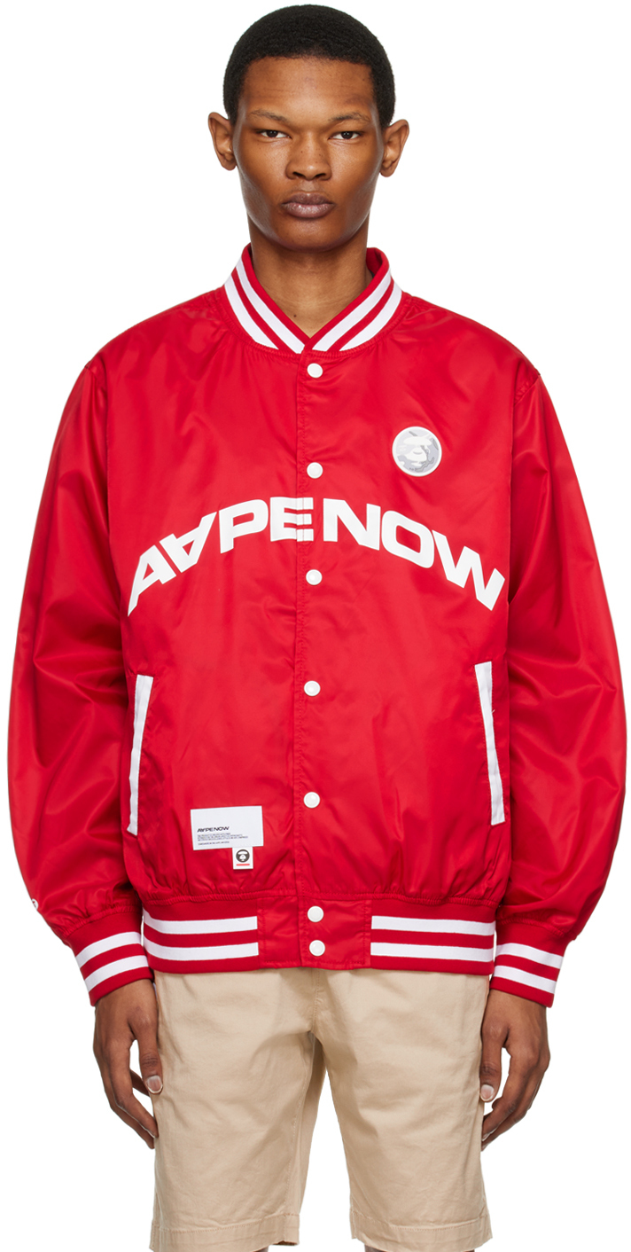 AAPE by A Bathing Ape Red Moonface Patch Bomber Jacket AAPE by A ...