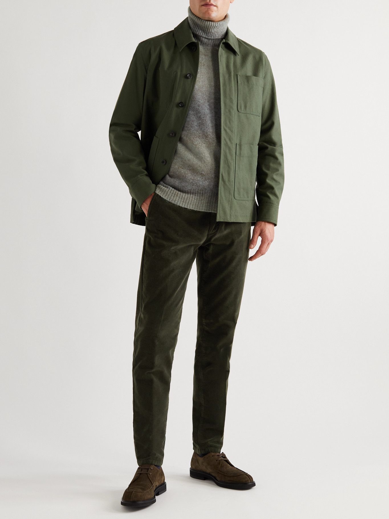 Altea - Milano Slim-Fit Tapered Cotton-Blend Corduroy Trousers - Green ...