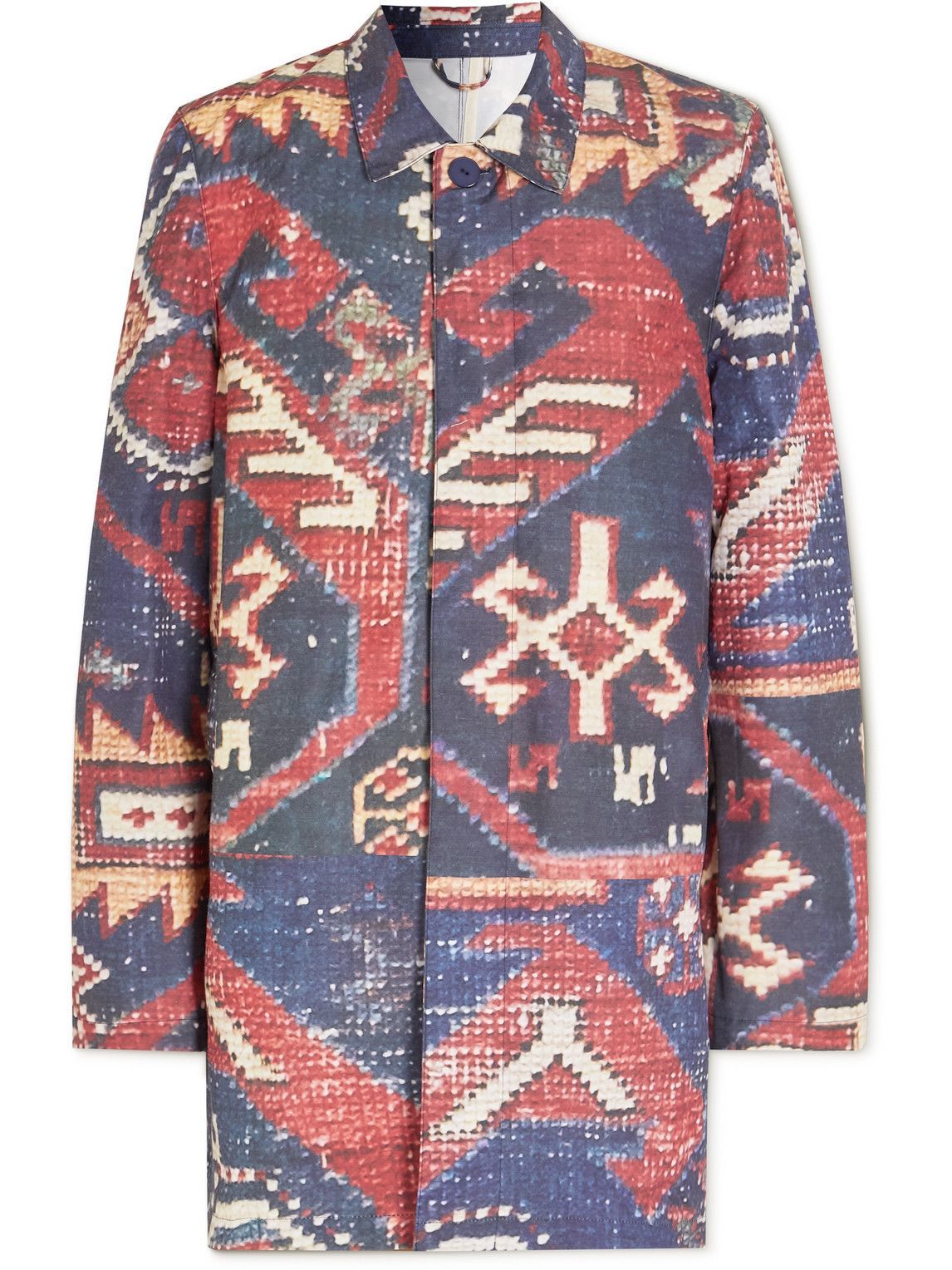 Photo: King Kennedy Rugs - Printed Shell Trench Coat - Blue