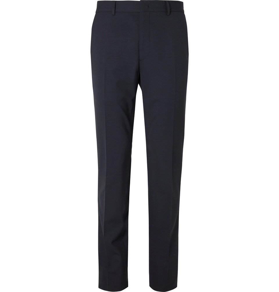 Fendi - Navy Logo Jacquard-Trimmed Stretch-Virgin Wool Suit Trousers ...