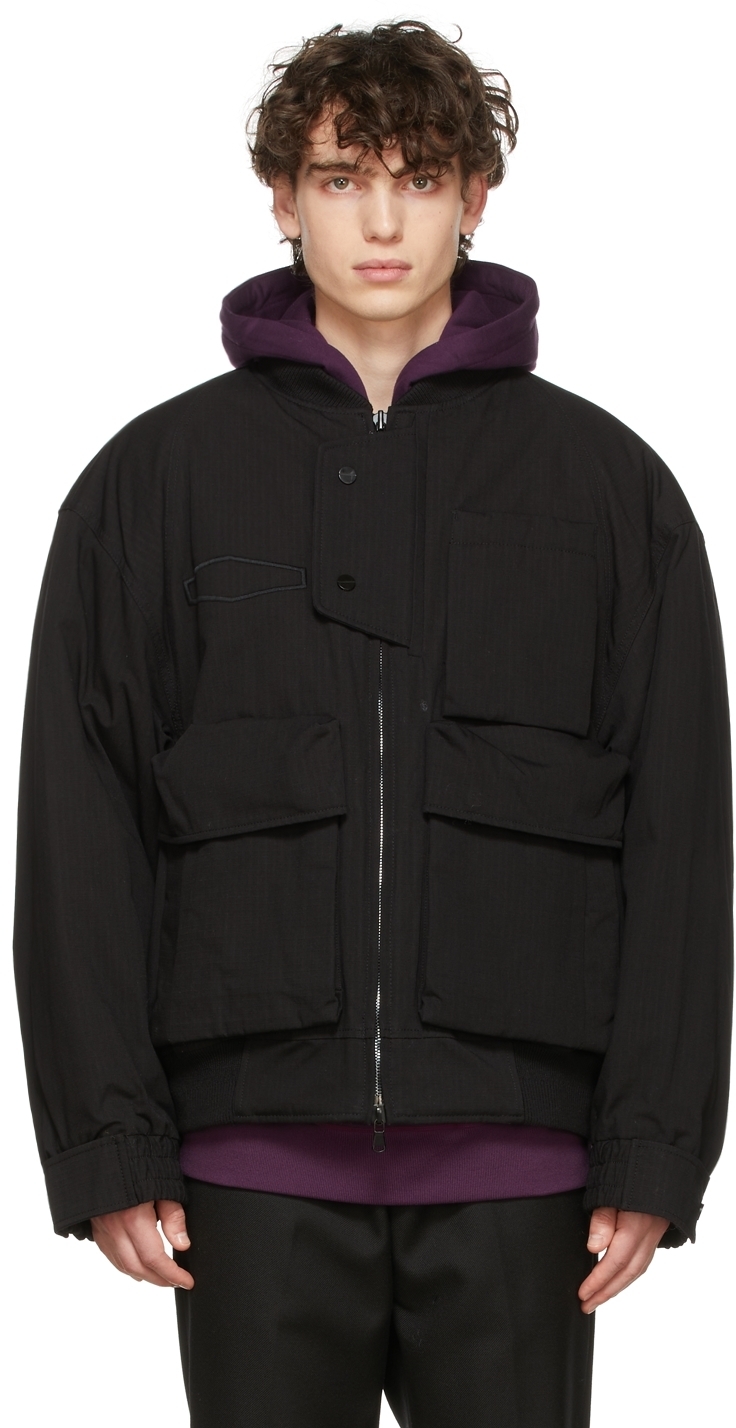 Wooyoungmi Black Ripstop Cargo Bomber 