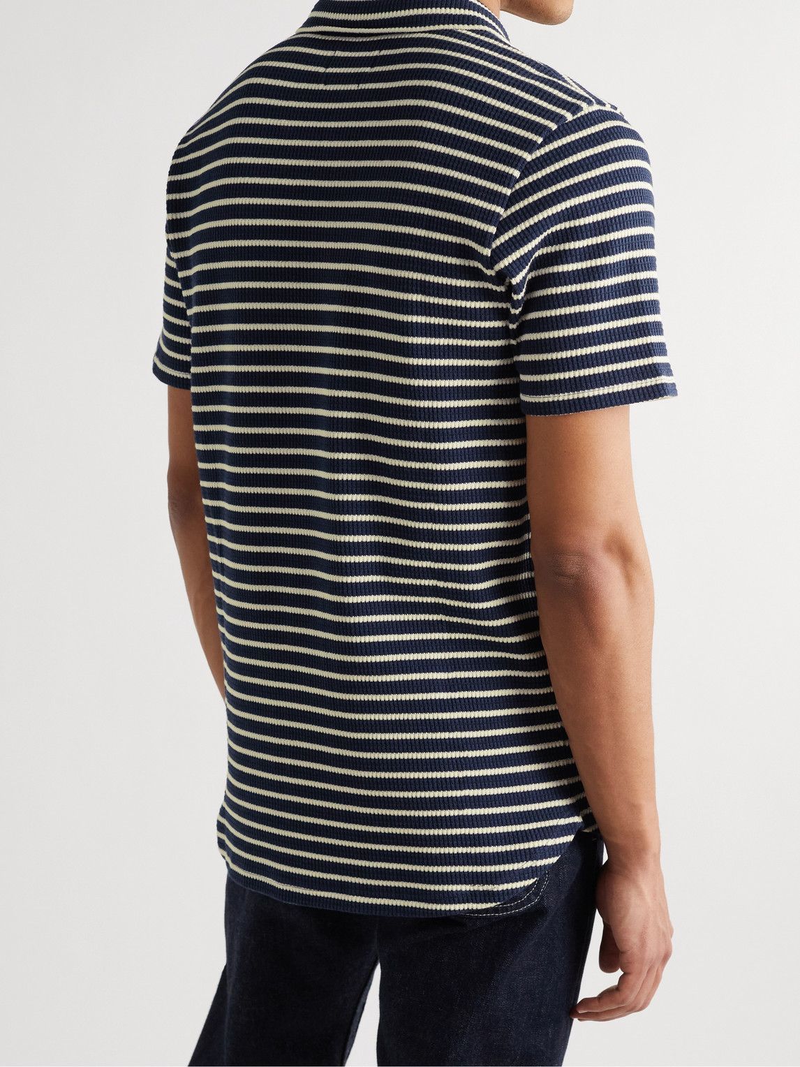 Oliver Spencer - Hawthorn Striped Ribbed Organic Stretch-Cotton Polo Shirt - Blue