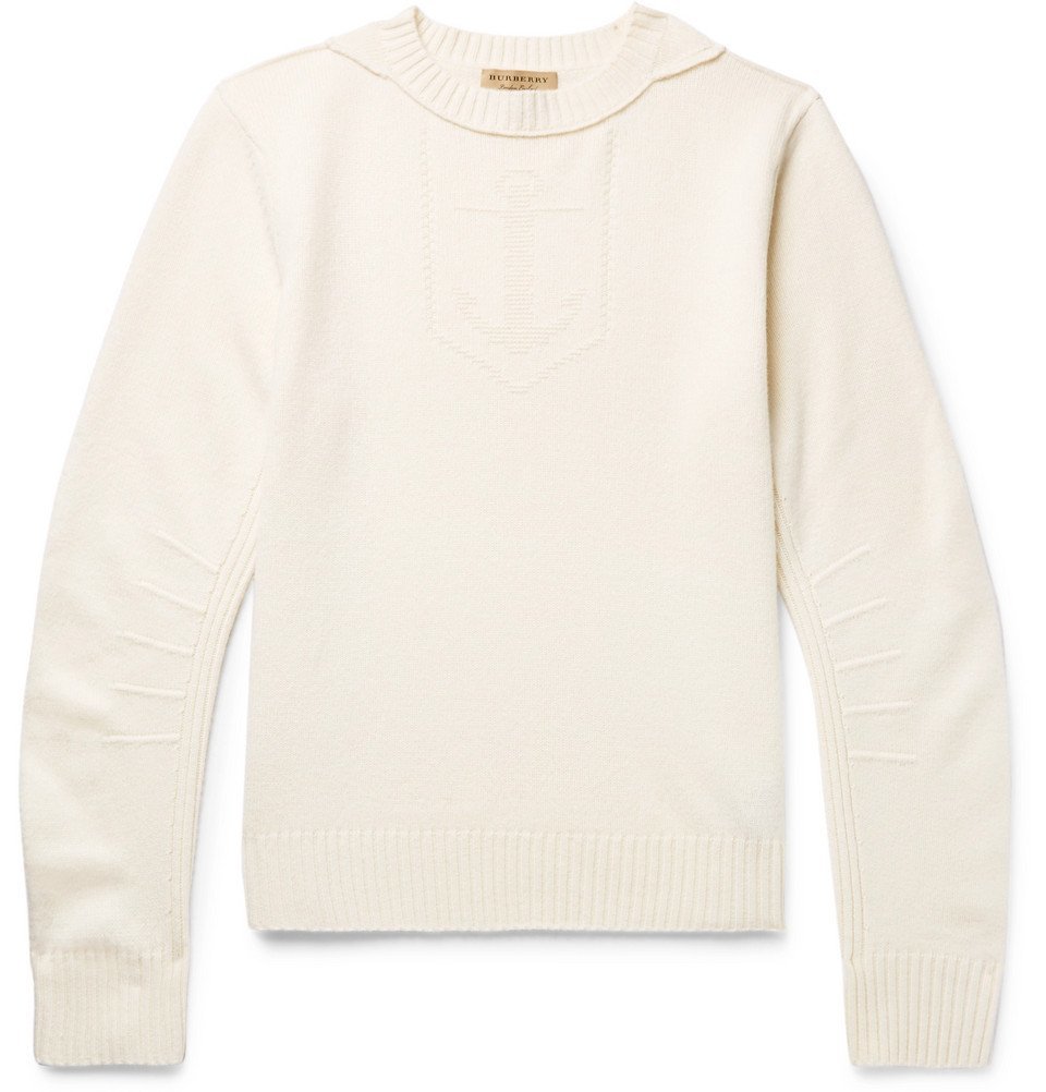 Burberry - Jacquard-Knit Merino Wool and Cashmere-Blend Sweater - Men - Cream  Burberry