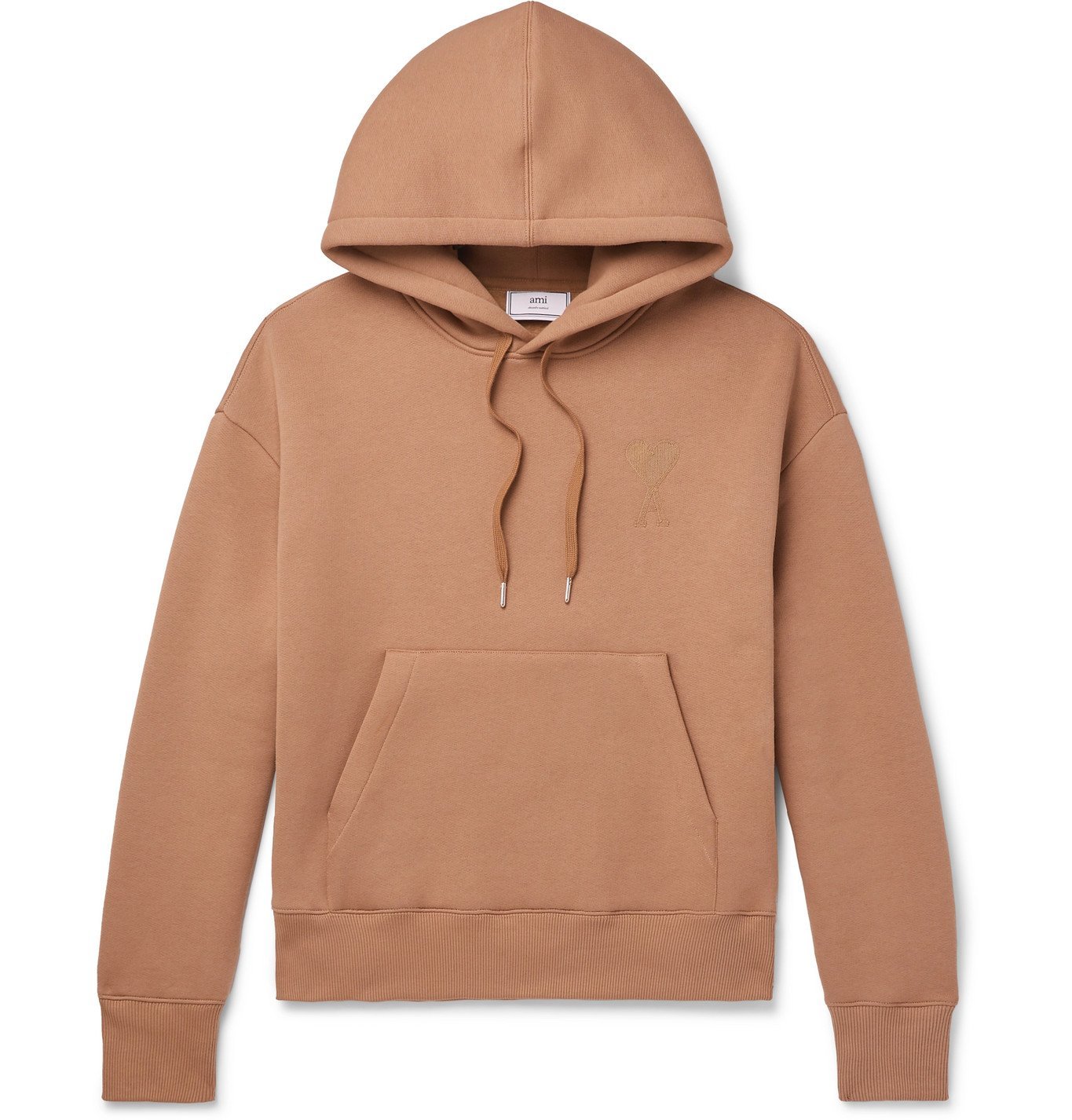 AMI - Logo-Appliquéd Fleece-Back Cotton-Blend Jersey Hoodie - Neutrals AMI