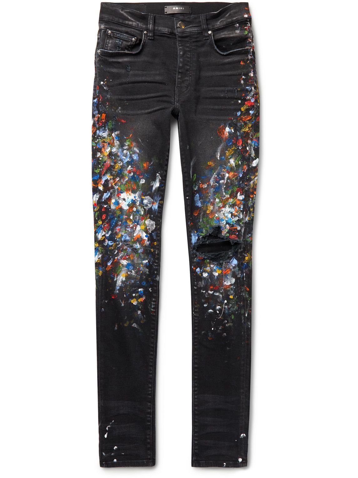 AMIRI - Skinny-Fit Distressed Paint-Splattered Jeans - Black Amiri