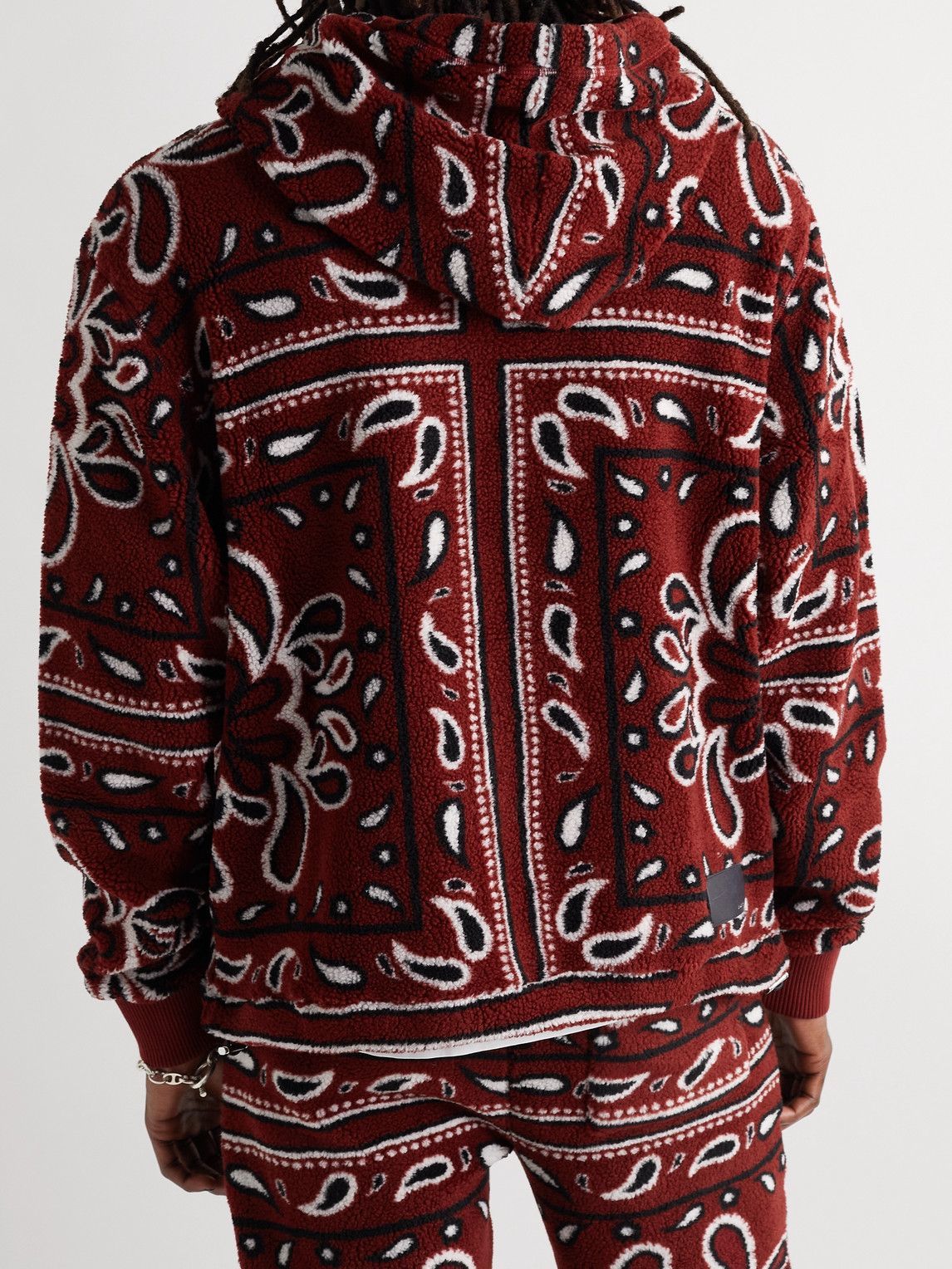 AMIRI LeatherTrimmed BandanaPrint Fleece Hoodie Burgundy Amiri