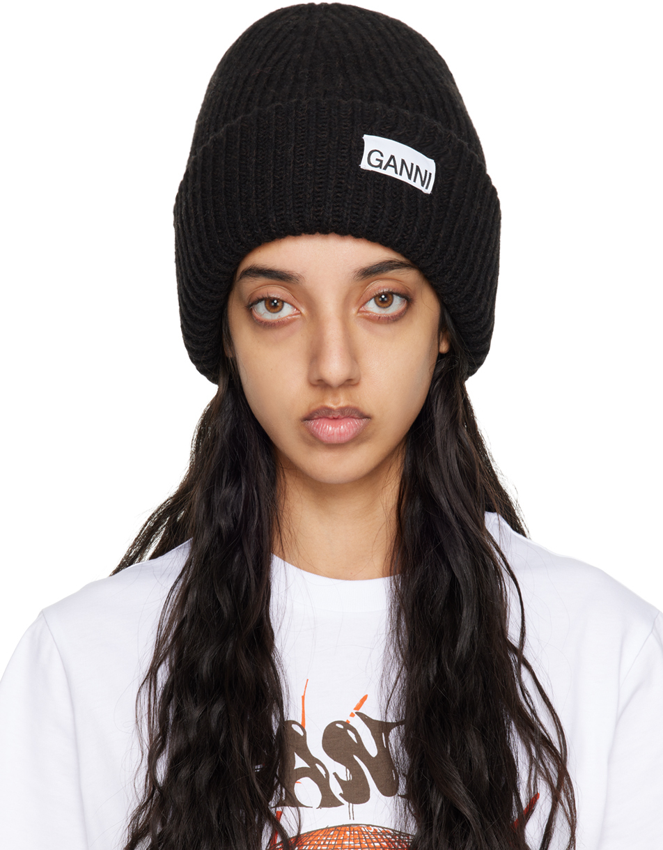 GANNI Black Rib Beanie GANNI