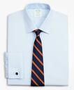 Brooks Brothers Men's Stretch Milano Slim Fit Dress Shirt, Non-Iron Pinpoint Ainsley Collar French Cuff | Light Blue