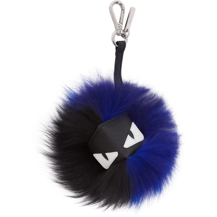 Fendi Black and Blue Fur Bag Bugs Keychain Fendi