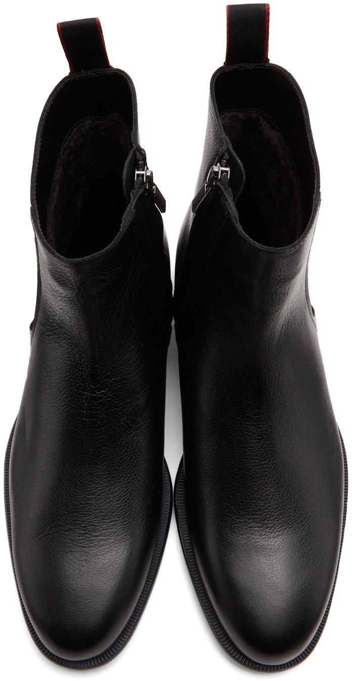 Hugo Black Grained Leather Zip-Up Boots Hugo Boss
