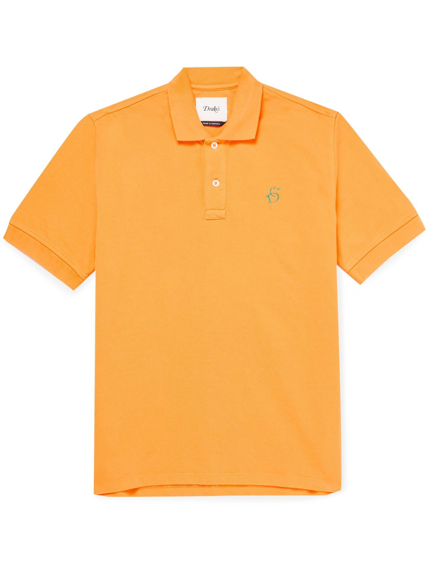 DRAKE'S - Logo-Embroidered Cotton-Piqué Polo Shirt - Orange Drake's