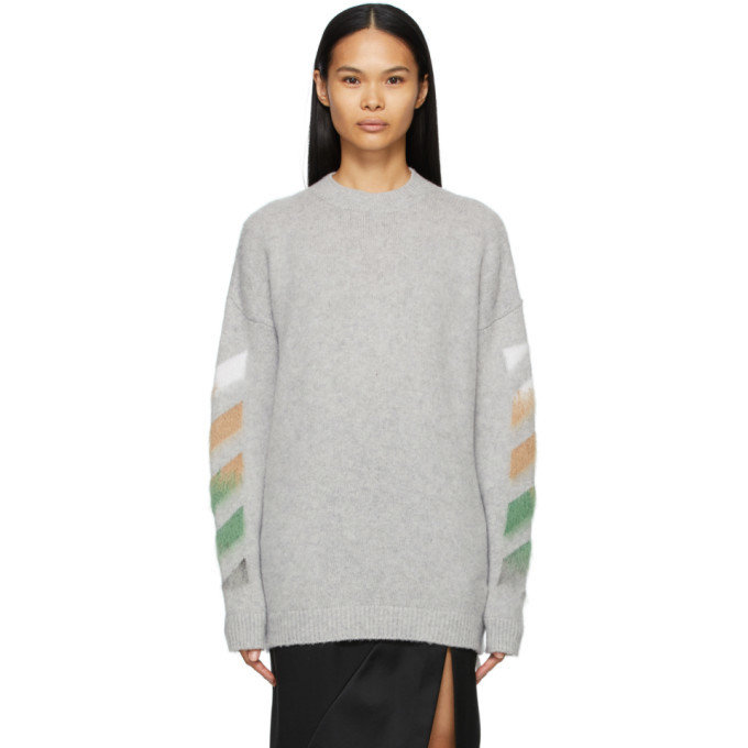 Off-White Grey Wool and Mohair Diag Sweater Off-White